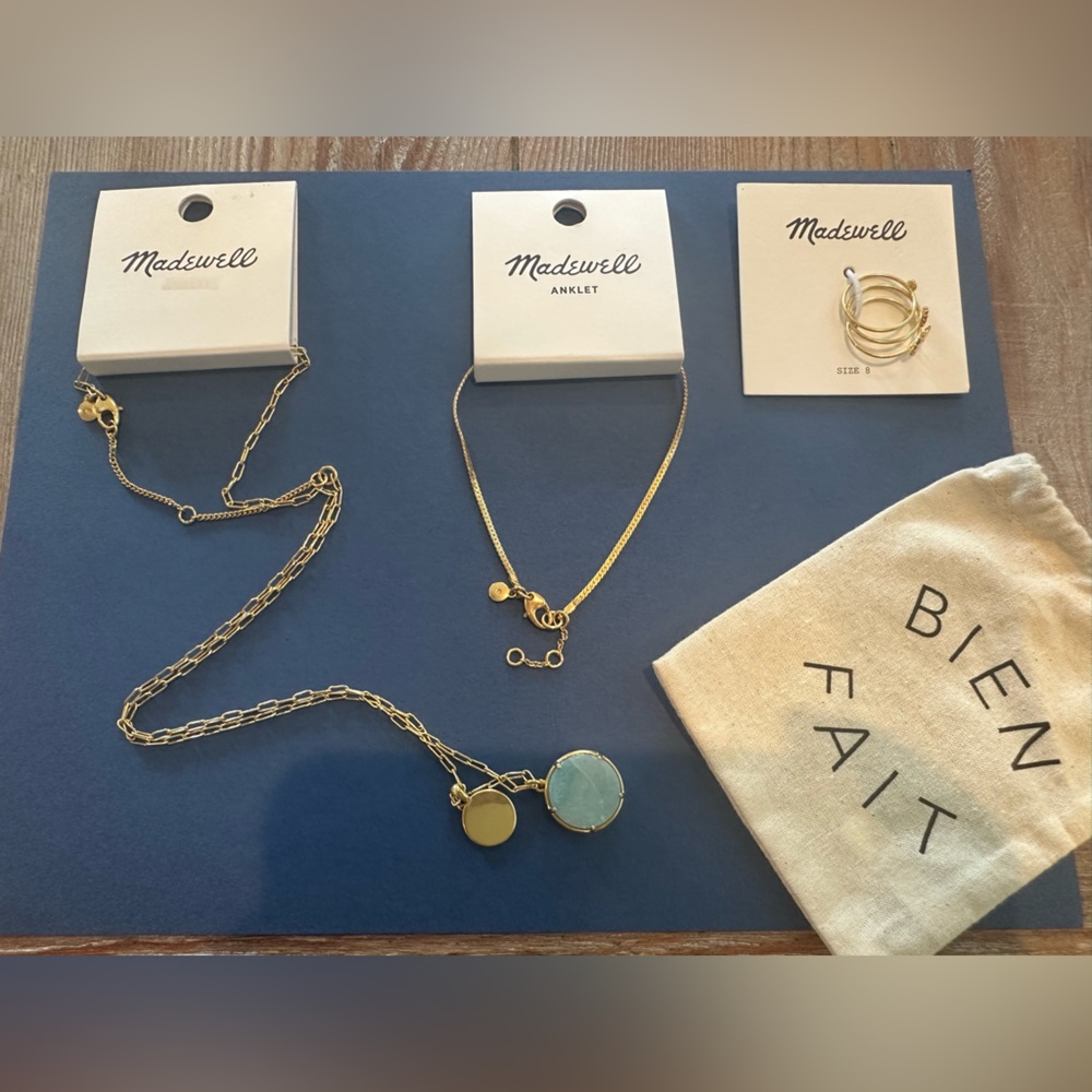 NWT Madewell 3 pc. Jewelry - Amazonite Pendant Necklace, anklet, sunburst rings